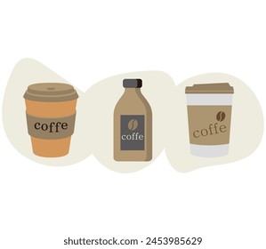 Disposable Cup Set. Contains icons such as coffee cup, modern coffee bottle.