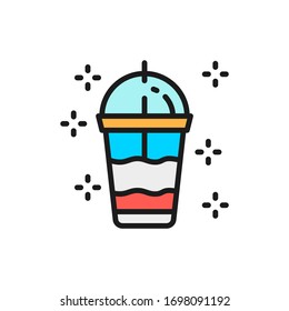 Disposable cup, smoothies, milkshake flat color line icon.