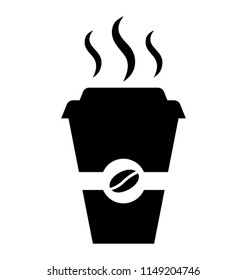 
Disposable cup with steas of hotness popping out, making coffee icon 
