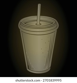 Einwegbecher mit Stroh und Blasen Illustration Glasmorphismus