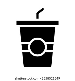 Disposable cup with straw icon. Concept of takeaway drinks and fast food.