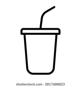 Disposable cup with straw line art icon fast food beverage container beverage disposable container takeaway