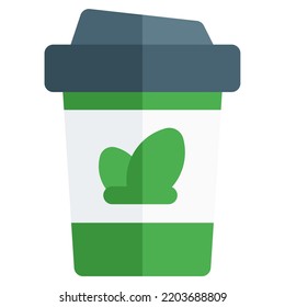 Disposable cup with tea inside.