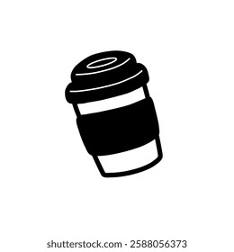 Disposable cup with vector line art . Sign and symbol. Clip art, minimalist simple outline. Hand drawing food and drink illustration. Sticker print design