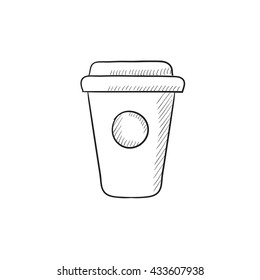 Icono de esbozo vectorial de taza desechable aislado en el fondo. Icono de taza desechable dibujado a mano. Icono de esbozo de taza desechable para infografía, sitio web o aplicación.