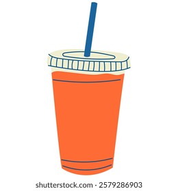 Disposable cups for beverages with straw. Glass with soda, juice, smoothie.Flat vector illustration 