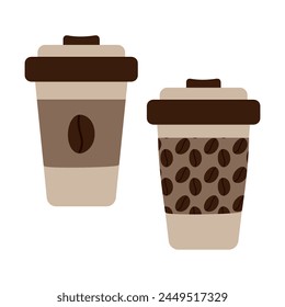 Disposable cups with lid and pattern of grains in trendy soft monochrome coffee shades Set of 2