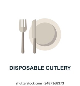 Disposable Cutlery flat icon. Colored sign from take away service collection. Creative Disposable Cutlery icon illustration for web design, infographics and more