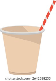Disposable drink cup with red straw, isolated without background