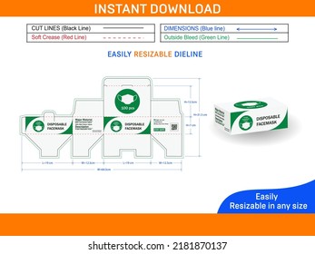 DISPOSABLE FACE MASK BOX PACKAGING DESIGN TEMPLATE