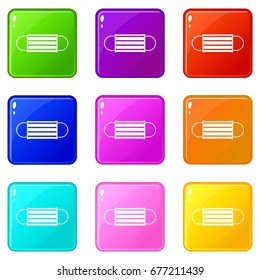 Disposable face mask icons of 9 color set isolated vector illustration