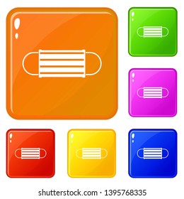 Disposable face mask icons set collection vector 6 color isolated on white background