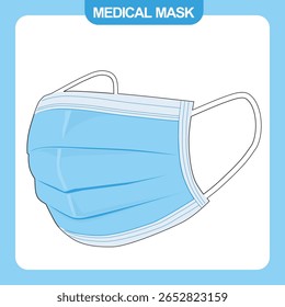 Disposable face mask for medical and daily use. Three-layer design with ear loops, used for protection against germs and viruses.