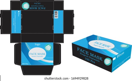 Disposable face masks box packaging  or box, isolated. Surgical masks, also known as a procedure masks. vector illustration