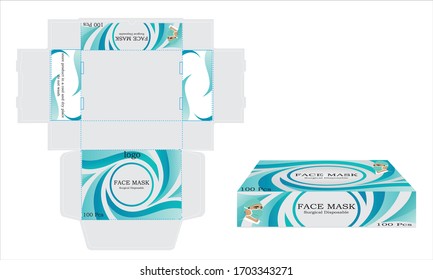 Disposable face masks box packaging  or box, isolated. Surgical masks, also known as a procedure masks. vector illustration