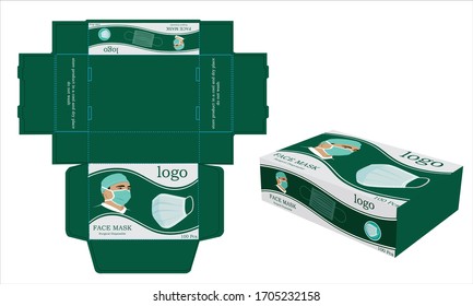 Disposable face masks box packaging  or box, isolated. Surgical masks, also known as a procedure masks. vector illustration