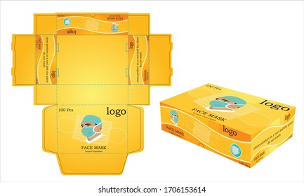 Enmascarados desechables de caja o caja, aislados. Mascarillas quirúrgicas, también conocidas como máscaras de procedimiento. ilustración vectorial