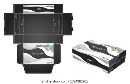 Disposable face masks box packaging  or box, isolated. Surgical masks, also known as a procedure masks. vector illustration