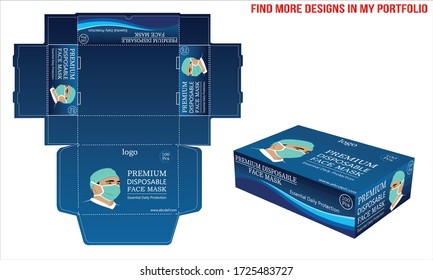 Disposable face masks box packaging  or box, isolated. Surgical masks, also known as a procedure masks. vector illustration