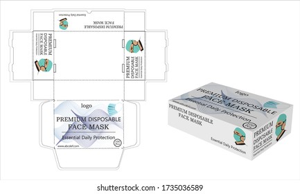 Disposable face masks box packaging  or box, isolated. Surgical masks, also known as a procedure masks. vector illustration