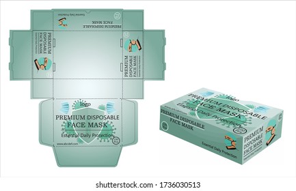 Disposable face masks box packaging  or box, isolated. Surgical masks, also known as a procedure masks. vector illustration