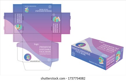 Disposable face masks box packaging  or box, isolated. Surgical masks, also known as a procedure masks. vector illustration