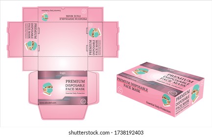 Disposable face masks box packaging  or box, isolated. Surgical masks, also known as a procedure masks. vector illustration