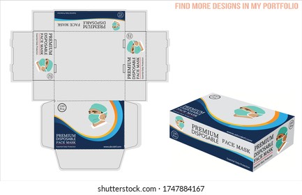 Disposable face masks box packaging  or box, isolated. Surgical masks, also known as a procedure masks. vector illustration