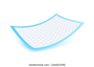 Disposable flat bed sheet with square texture. For elderly and bedridden people with urinary incontinence. Soft protection and convenient. Blue diaper pads Isolated on white background. 3D vector. 