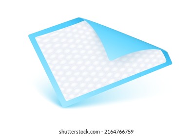 Disposable flat bed sheet with square texture. For elderly and bedridden people with urinary incontinence. Soft protection and convenient. Blue diaper pads Isolated on white background. 3D vector. 