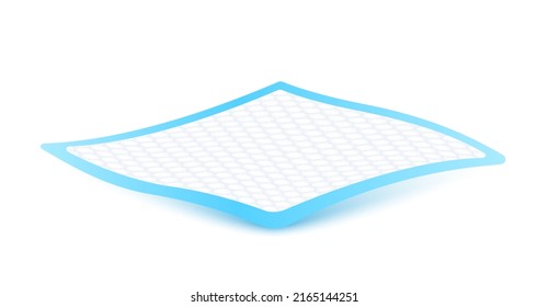 Disposable Flat Bed Sheet With Square Texture. For Elderly And Bedridden People With Urinary Incontinence. Soft Protection And Convenient. Blue Diaper Pads Isolated On White Background. 3D Vector. 