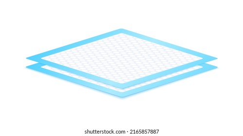Disposable flat bed sheet with square texture. For elderly and bedridden people with urinary incontinence. Soft protection and convenient. Blue diaper pads Isolated on white background. 3D vector. 