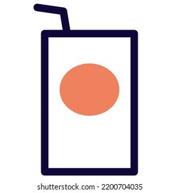 Disposable fruit juice box with drinking straw.