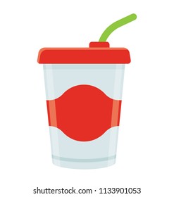 A disposable glass having straw inside giving an idea of beverage or juice 