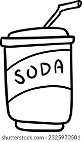Disposable glass with a straw drink soda doodle linear cartoon coloring