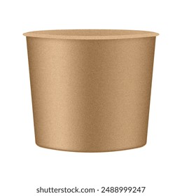 Disposable ice cream bucket. Brown cup or food bowl. Cardboard eco packaging. Kraft paper texture	