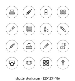 Disposable icon set. collection of 16 outline disposable icons with diaper, lighter, paper cup, napkin, syringe, tissue, vaccine icons.
