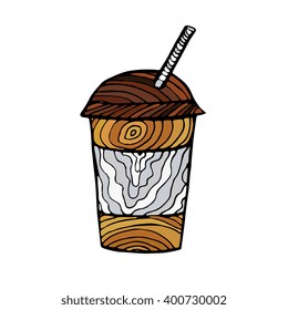 Disposable isolated coffee or tea cup. Hand drawn vector illustration
