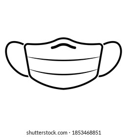 Disposable Medical Face Mask Flat Icon Black And White Silhouette Vector Illustration On White Background