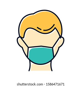 Disposable medical mask color icon. Common cold. Influenza virus prevention. Flu infection precaution. Contagious disease. Respiratory problem. Medical worker. Healthcare. Isolated vector illustration