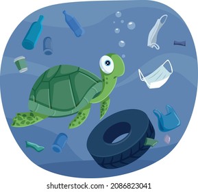 
Disposable Medical Masks Pollution the Environment Vector Cartoon Illustration

Surgical mask trashing the ocean after single use unproper disposal 
