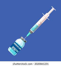 Disposable medical syringe with a bottle of insulin. Isolated vector illustration