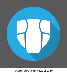 Disposable nappy, diaper flat icon. Round colorful button, circular vector sign with long shadow effect. Flat style design