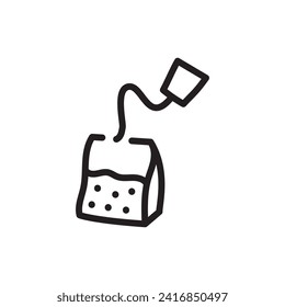 Disposable package tea black line icon. Green, black, fruit - tastes. Kombucha ingredient