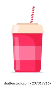 Disposable paper beverage cup for soda with drinking straw. Vector flat isolated illustration