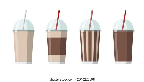 Plantillas de vaso de bebidas de papel desechable para refrescos o cócteles con tapa de hemisferio transparente. Blancas en blanco, rojas grandes, estriadas cartón de cartón refrescos colección de envases vector ilustración plana