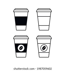 Icono de taza de café de papel desechable con símbolo de judía en línea plana. Ilustración vectorial aislada en fondo blanco.