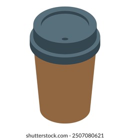 Disposable paper coffee cup with a closed lid, presented in an isometric view