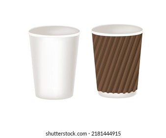 Einweg-Papierkaffee mit Plastikgriff, Vektorgrafik einzeln auf weißem Hintergrund