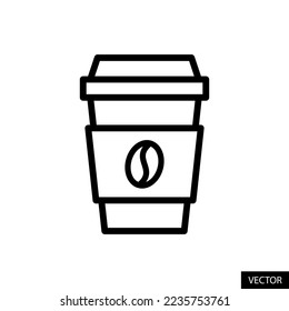 Einwegbarer Kaffeetasse, Nehmen Sie Kaffee-Tasse Vektorsymbol in Linie Stil Design für Website, App, UI, einzeln auf weißem Hintergrund. Bearbeitbarer Strich. EPS10 Vektorgrafik.